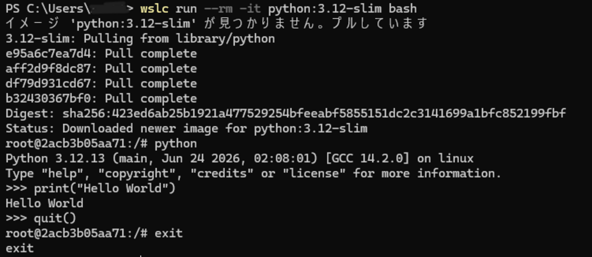コンテナで Python を実行